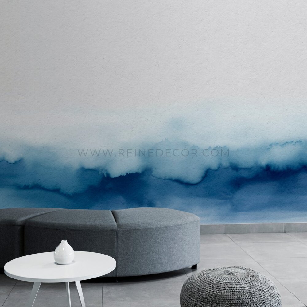 Blue Watercolor Wash on White Textured Wallpaper